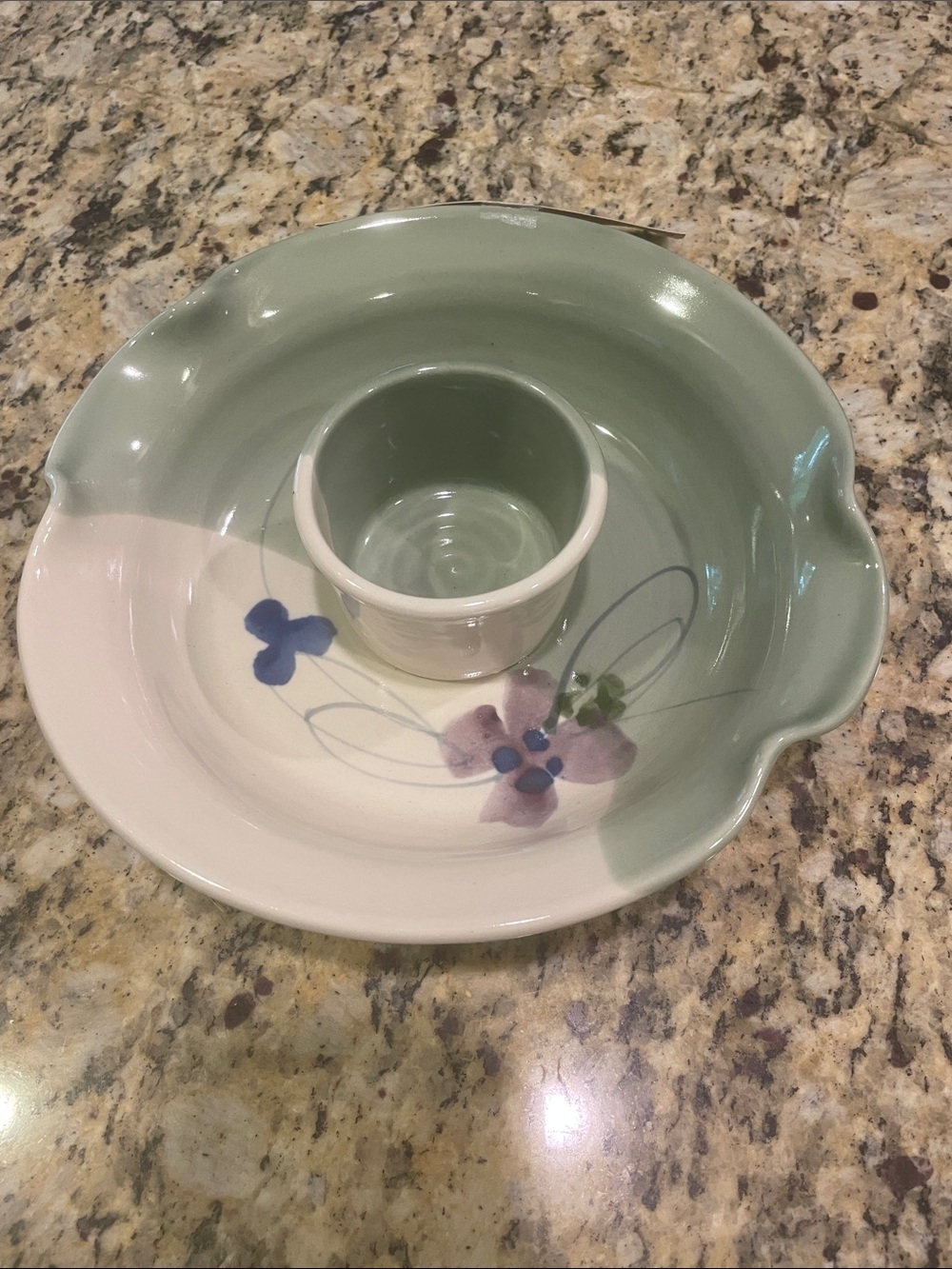 Kent FolletteFloral Ceramic Chip & Dip Serving Bowl in Sage and White